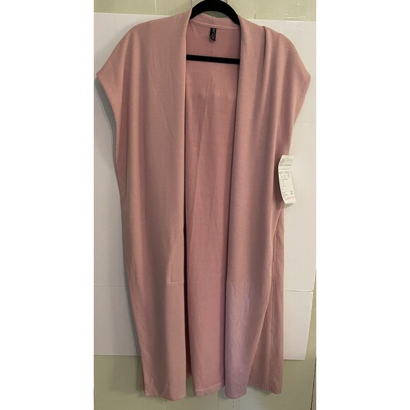 Onzie Sleeveless Hooded Duster Dusty Rose Sweatshirt Athleisure Pen Mark On Hood - Picture 1 of 9